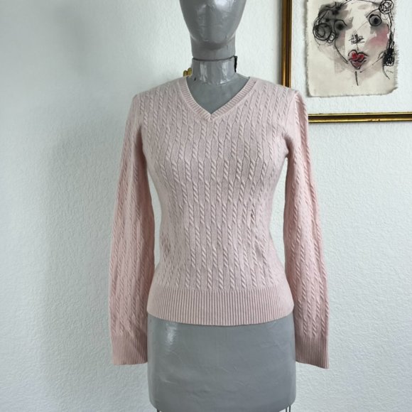 Calypso Pink Cable Knit 100% Cashmere V Neck - Picture 1 of 8